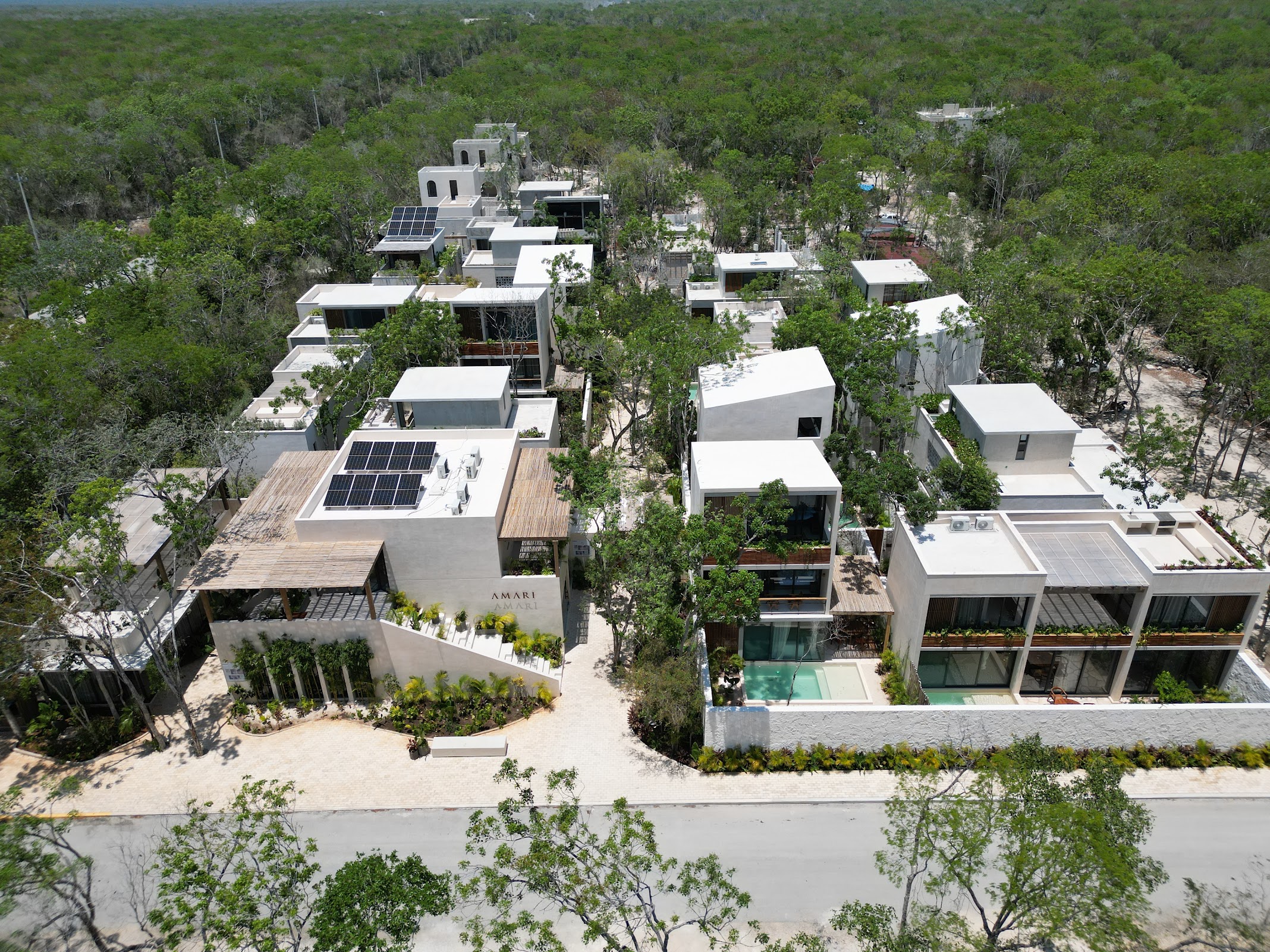 Aerial view of the AMARI Uptown community amid the Tulum jungle