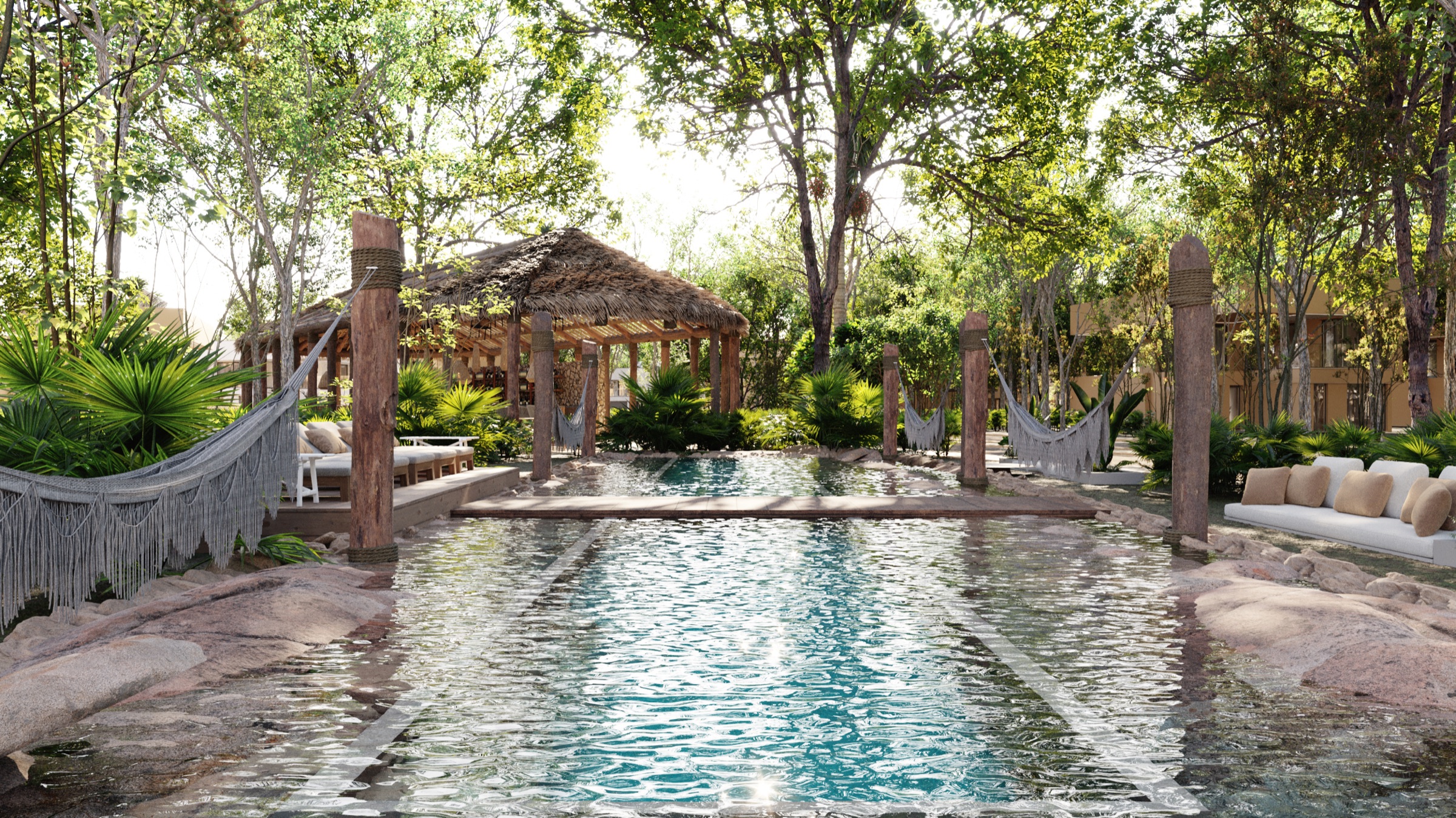 Developer’s rendering of the shared pool amenity at Axkaba