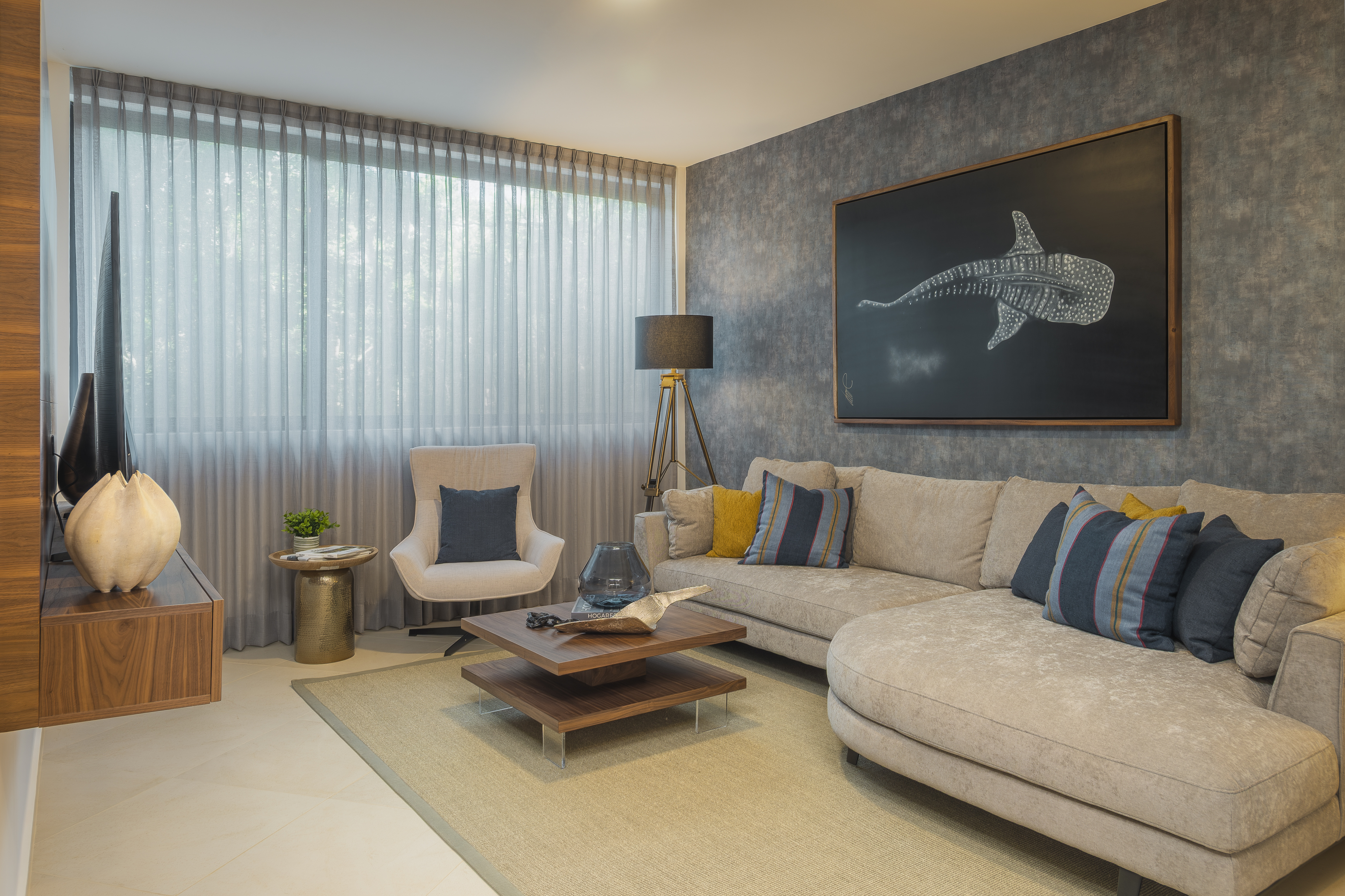 Living room with sheer curtains at Bosques Roble