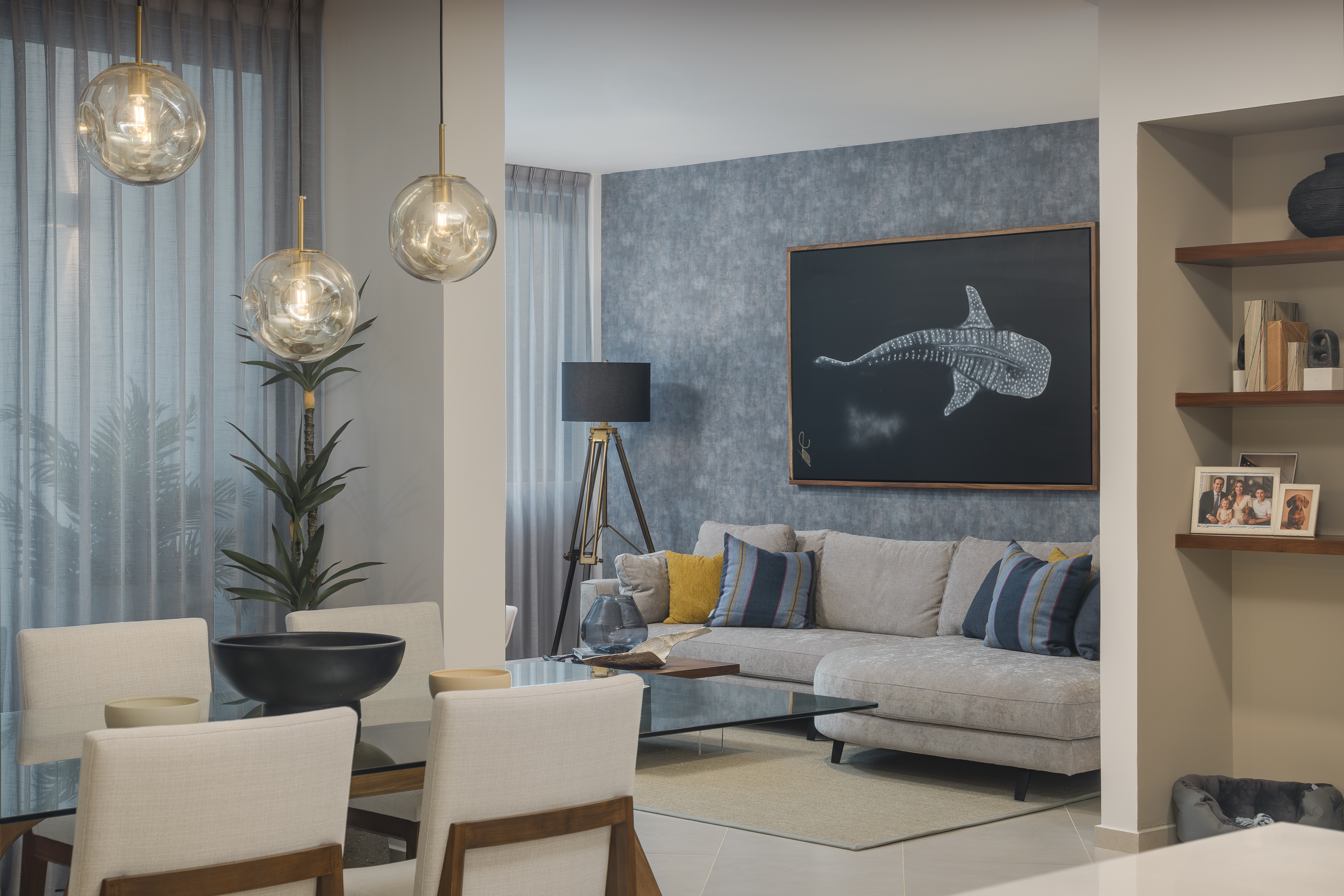 Living room detail at Bosques Roble's model unit
