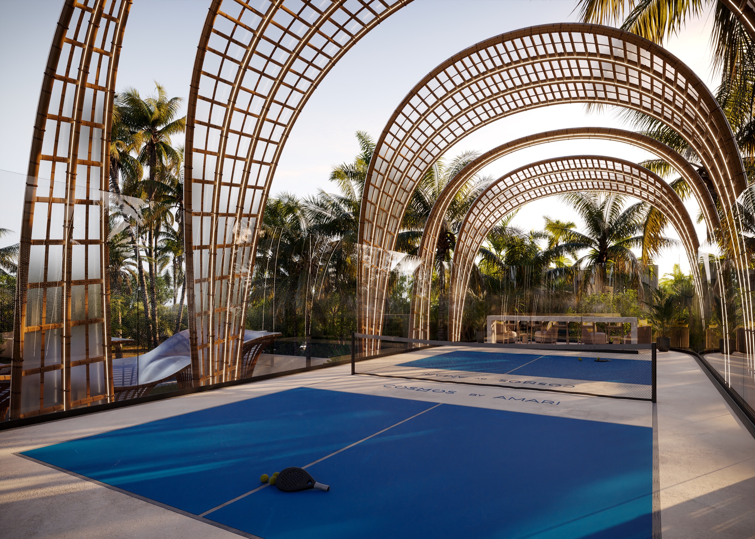 Shared pickleball court, render