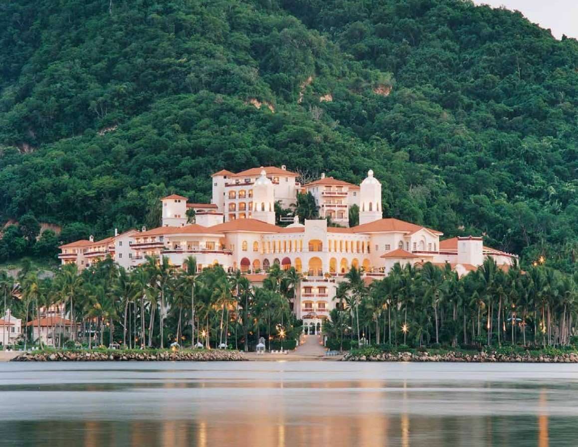 Grand Bay hotel seen across the lagoon