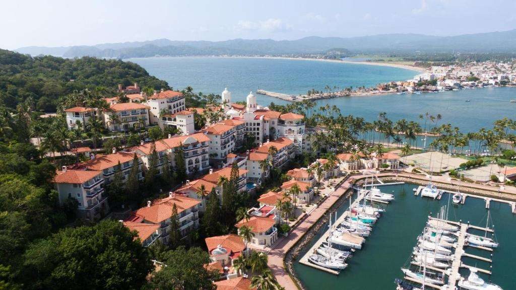 Aerial of the marina, hotel and lagoon