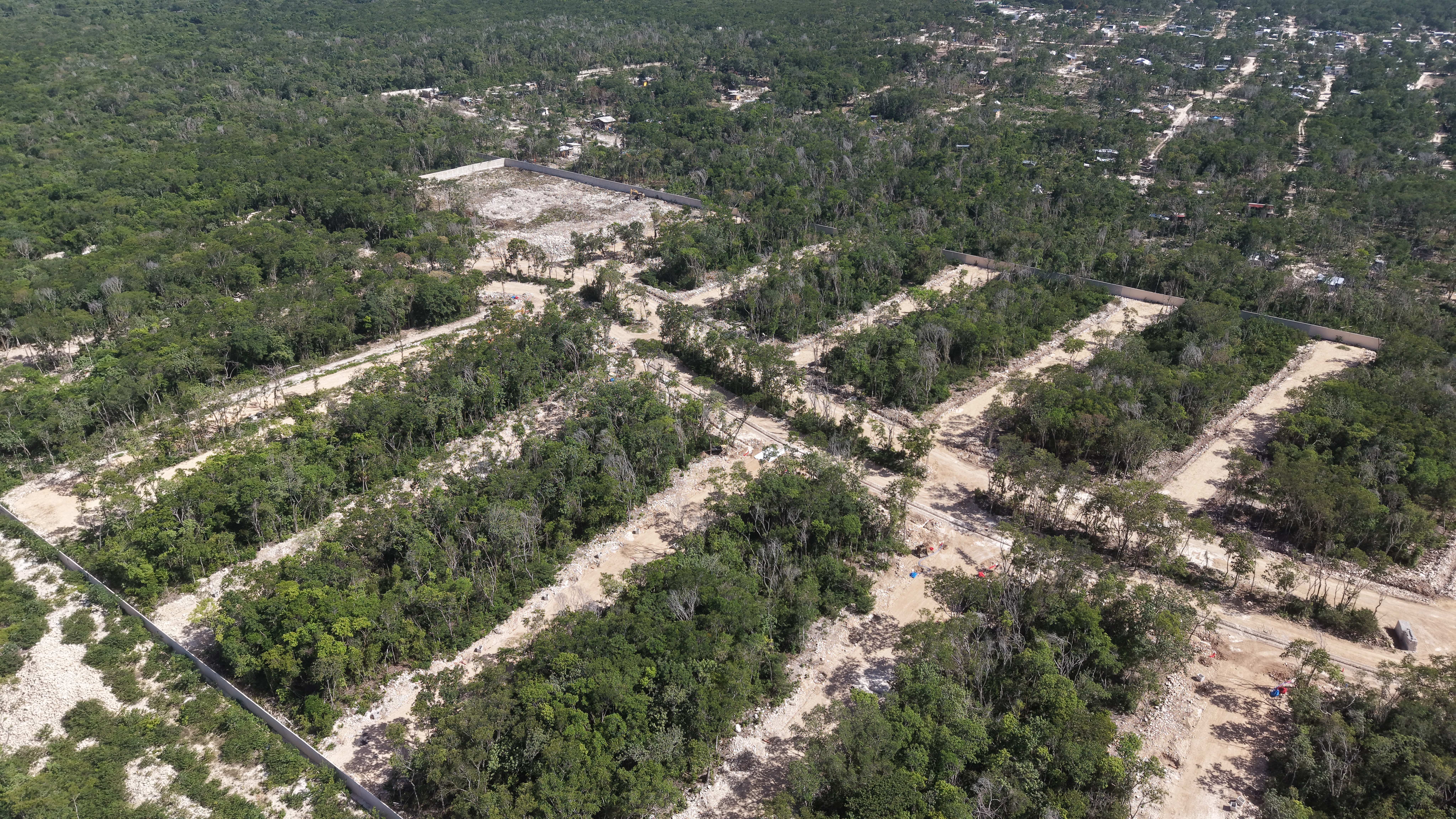 Aerial construction photograph of Costa Montenia showing cleared roads through standing jungle, July 2026