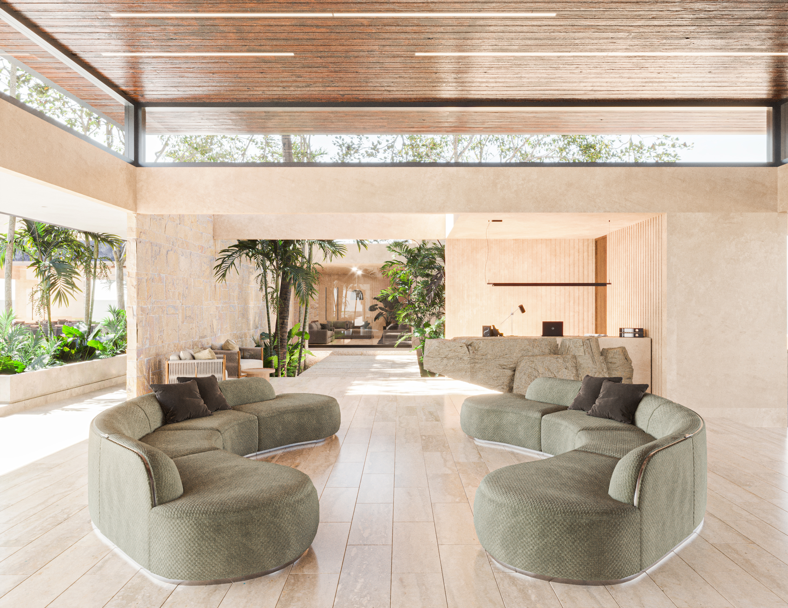 Rendering of the casa club lobby lounge at Costa Montenia