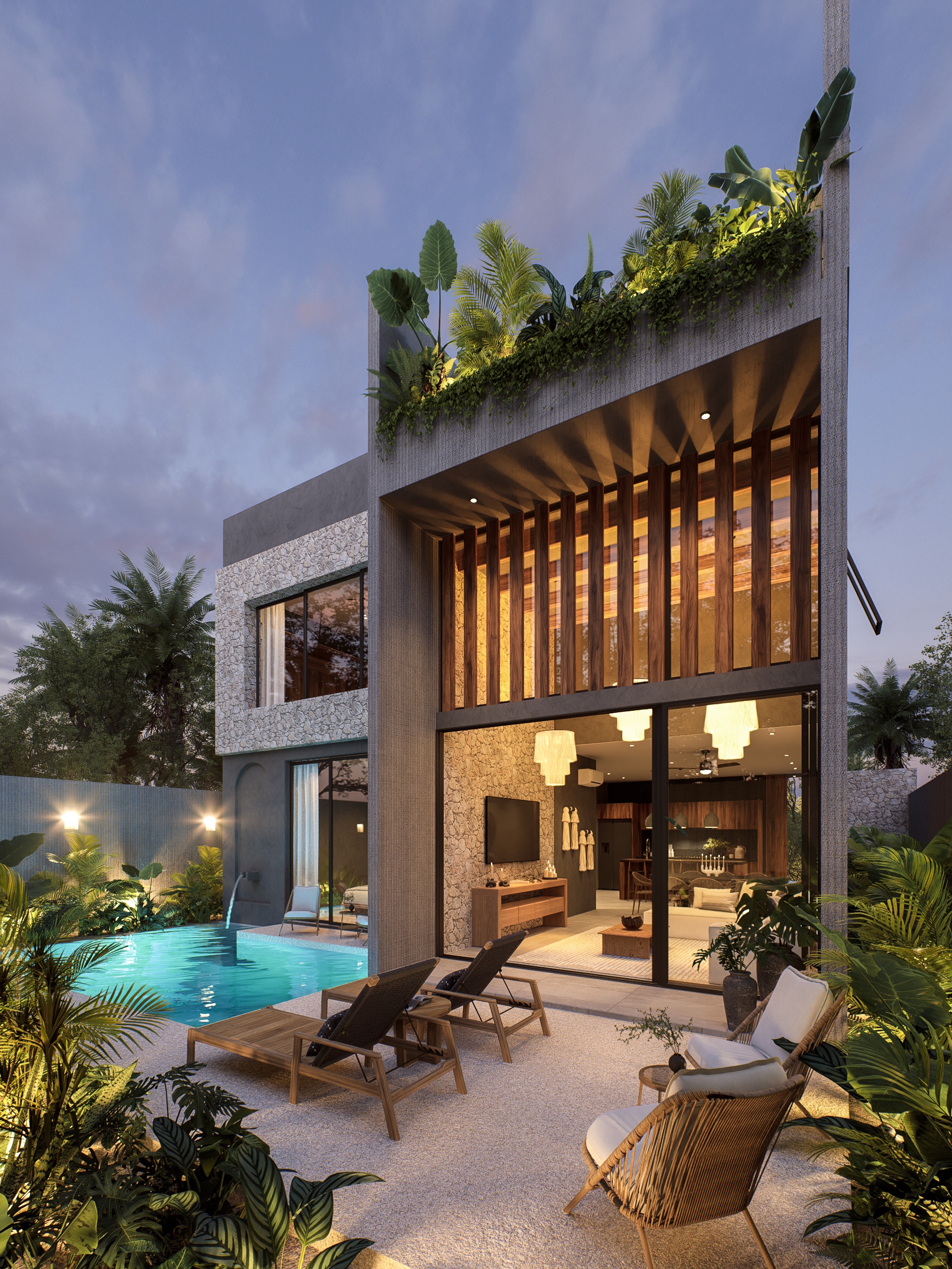 Nonai Villas facade render, Región 15, Tulum