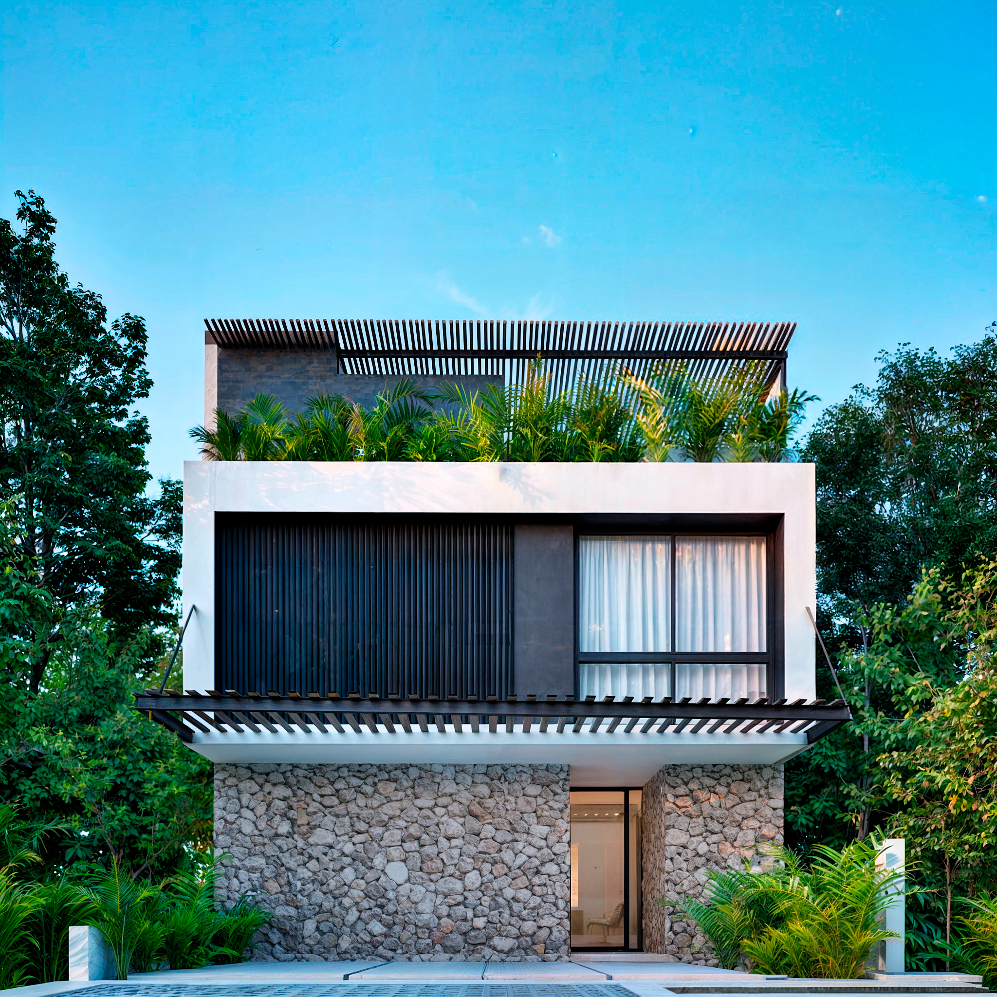 Rendering of the front elevation of Casa Tuux, the largest of the four houses on the developer's technical sheet