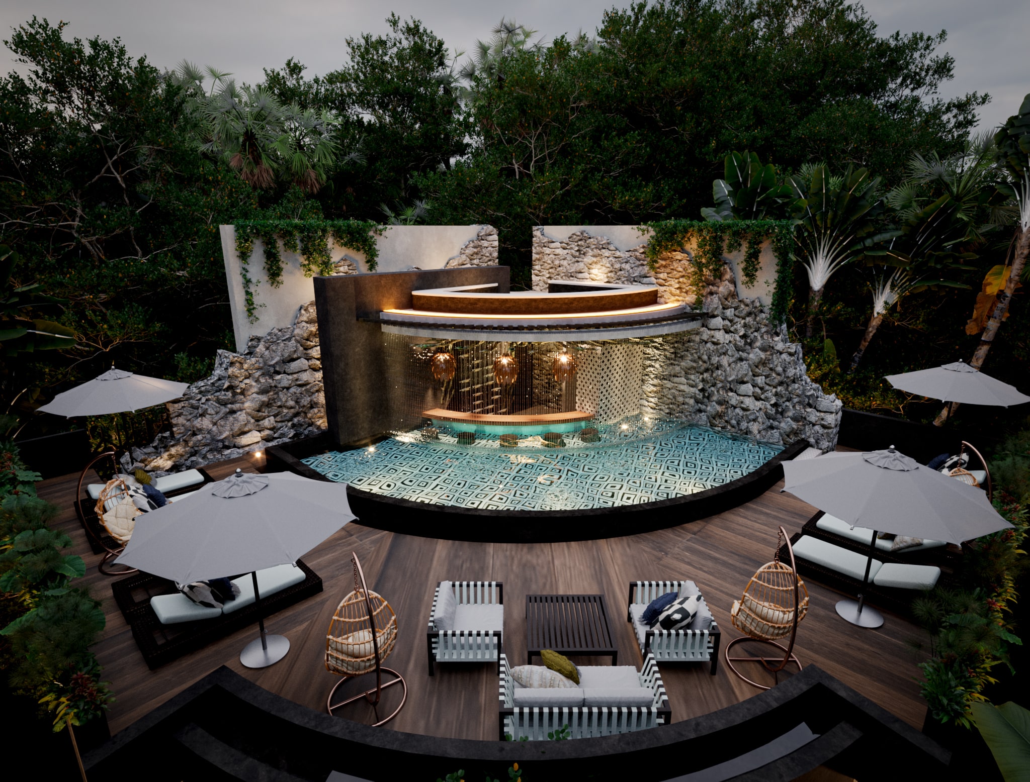 Developer render of a pool bar amenity at Siwá Élevé