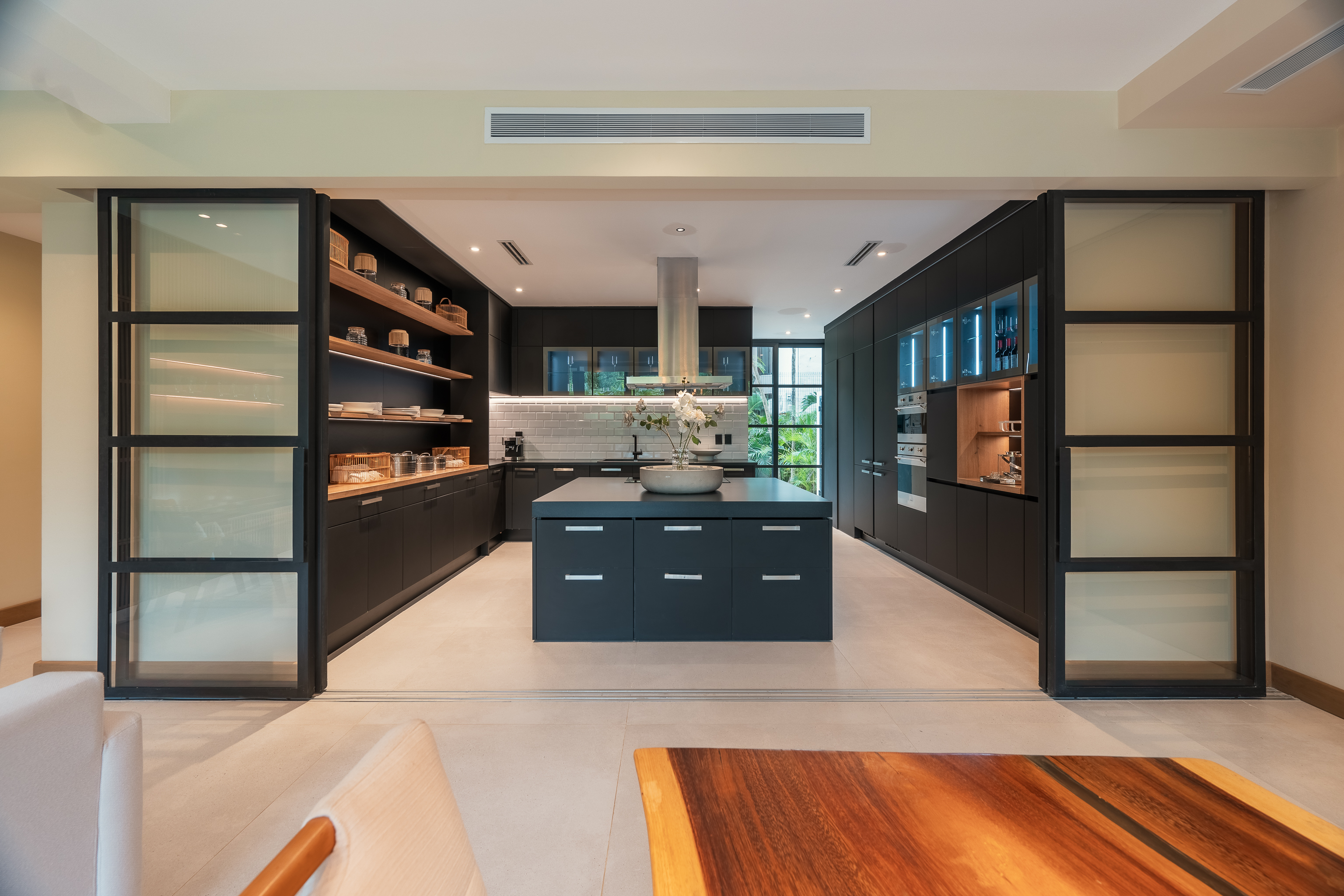 Finished kitchen in the model residence, real photograph