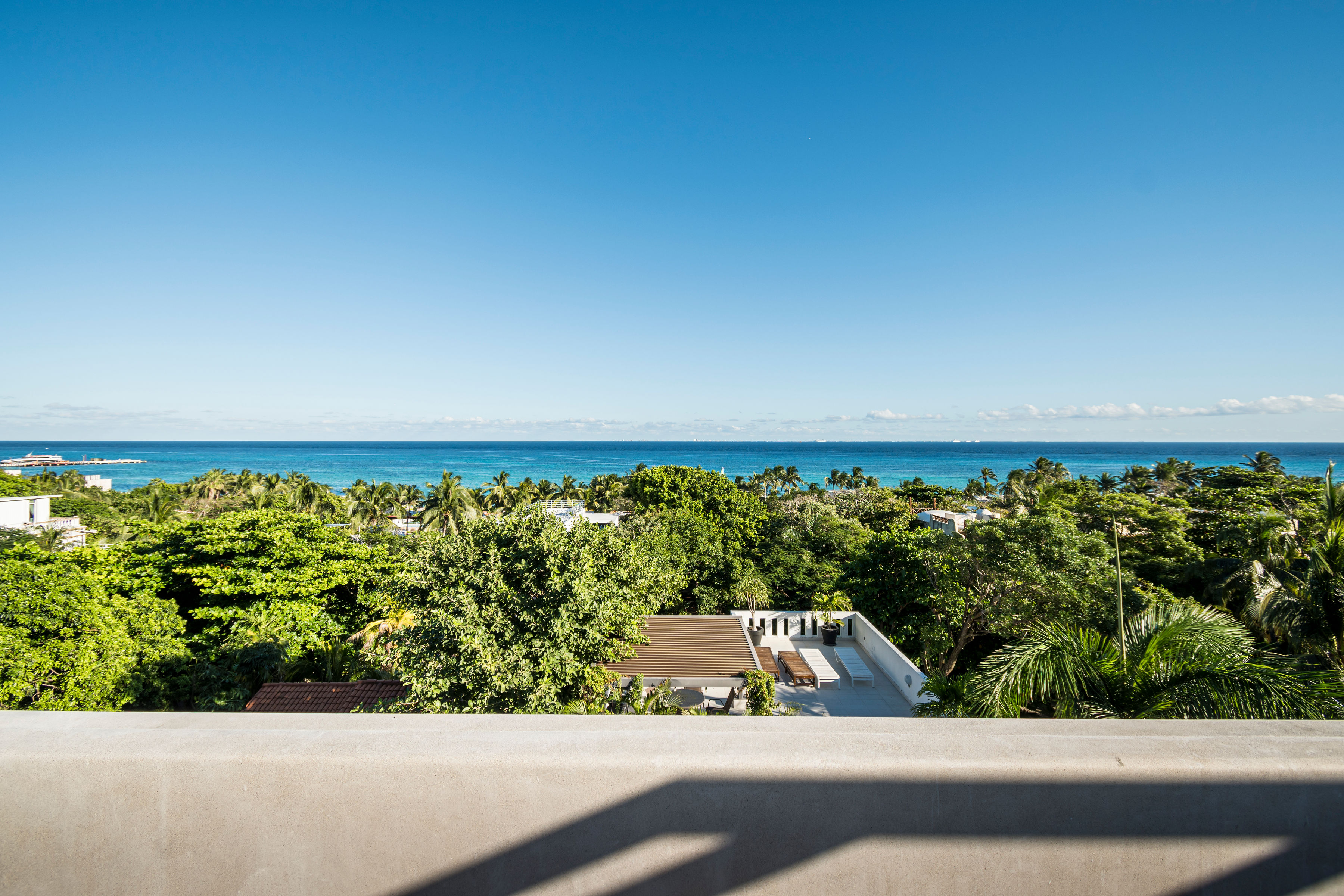 Rooftop terrace at Soleii Playacar overlooking the Caribbean Sea, Playa del Carmen
