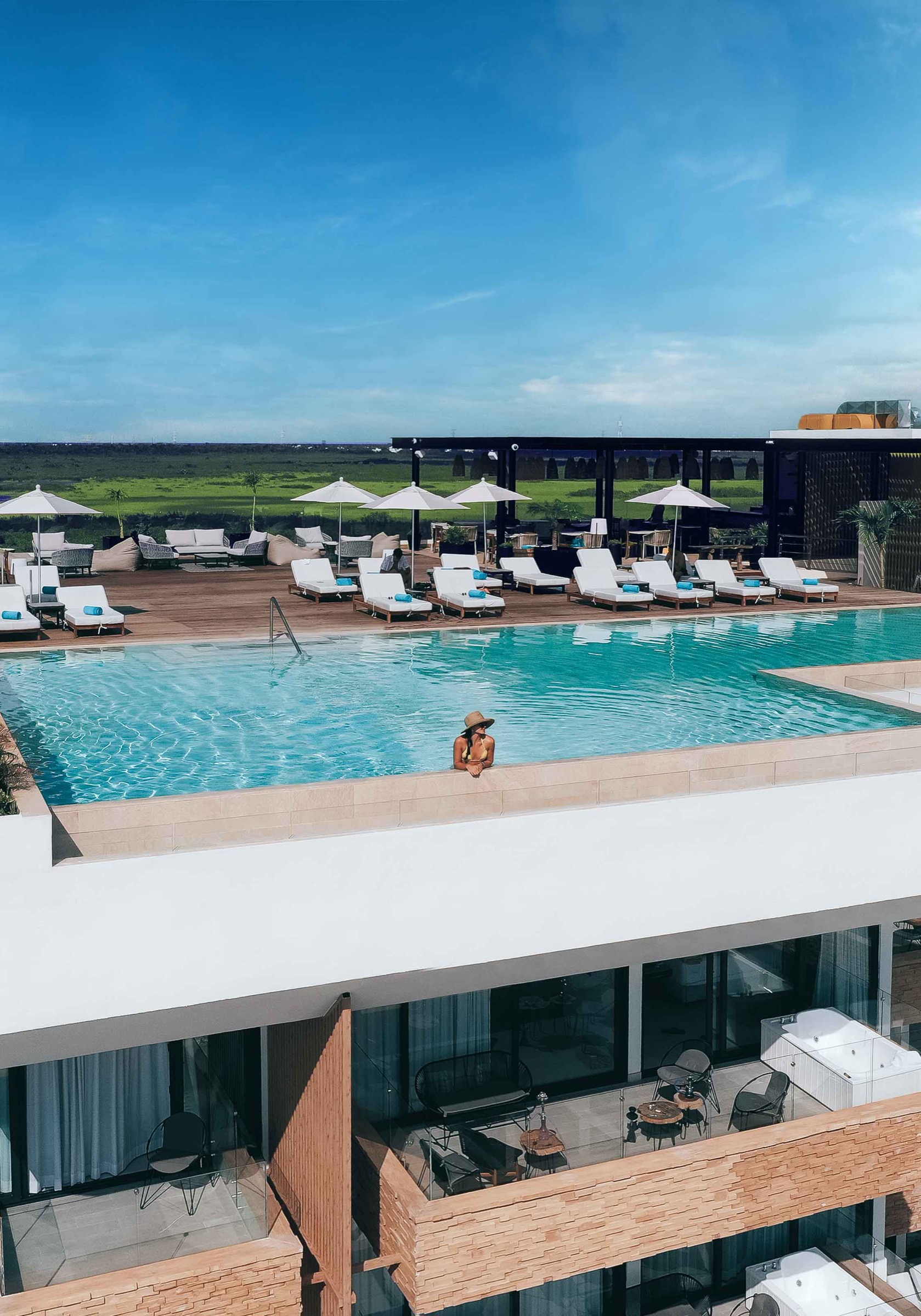 Rooftop bar and lounge at sunset