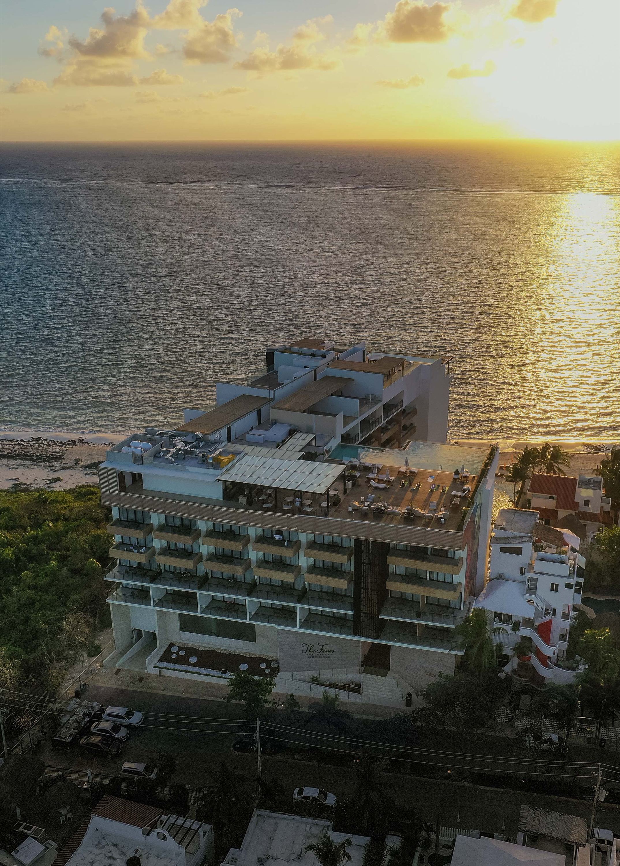 The Fives Oceanfront seen from the beach in Puerto Morelos