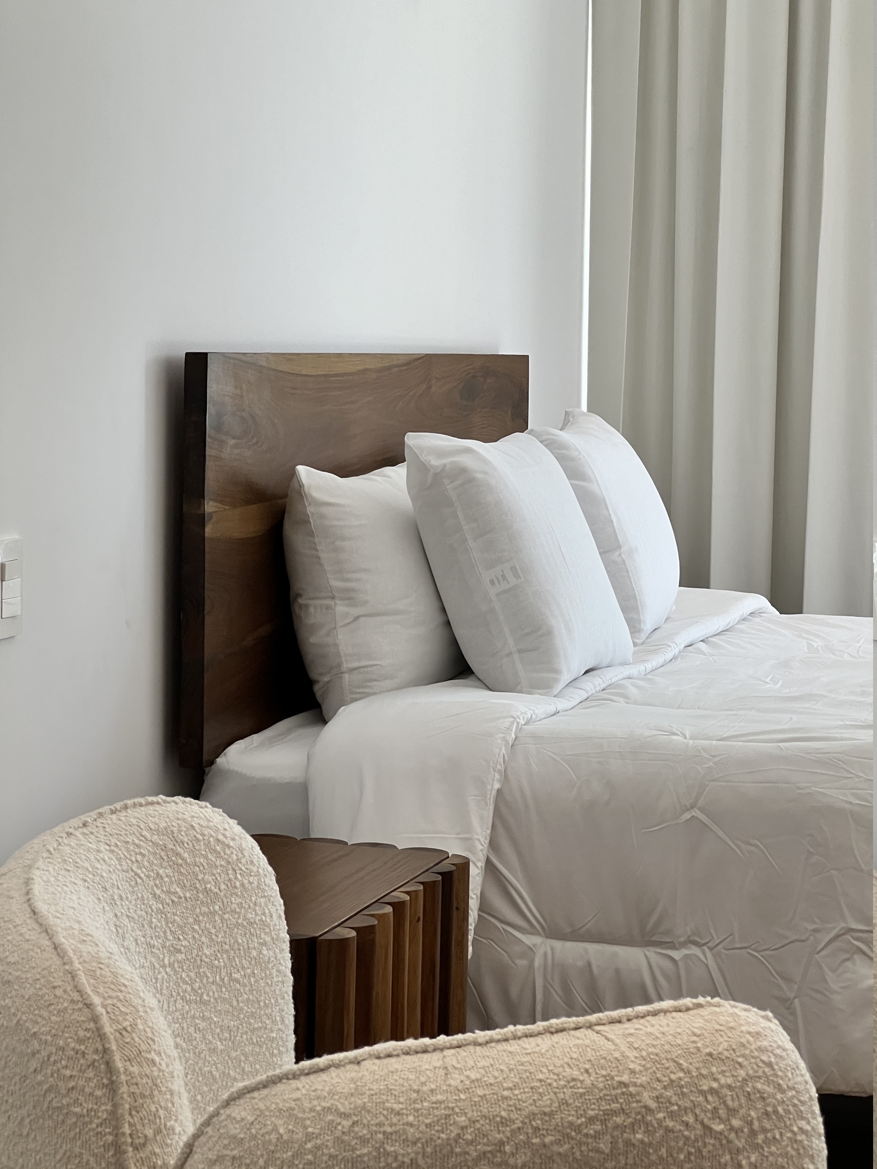 Bedroom in the two-bedroom model unit at The Leaf Condos Playacar