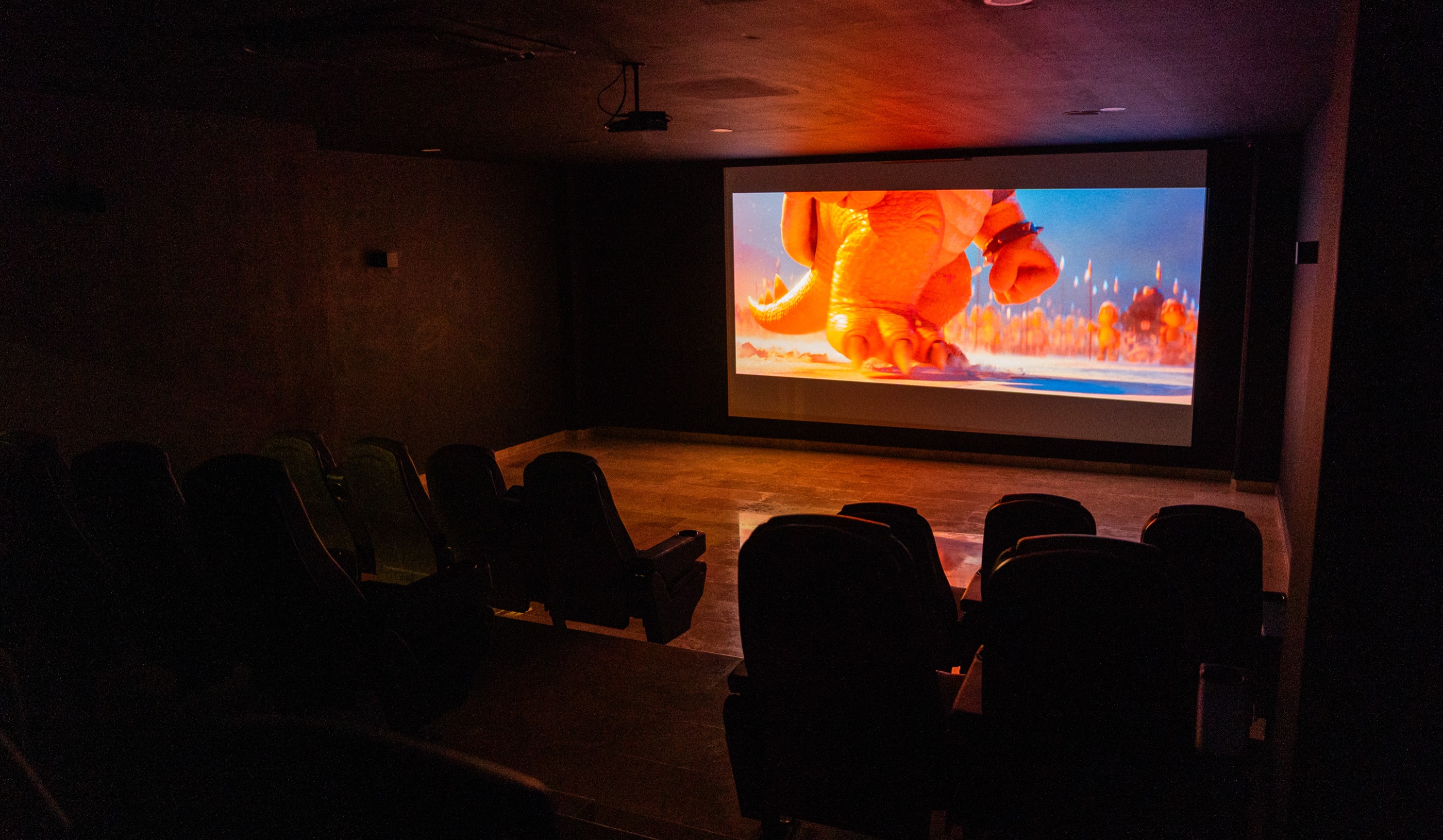 Private screening room with recliner seating