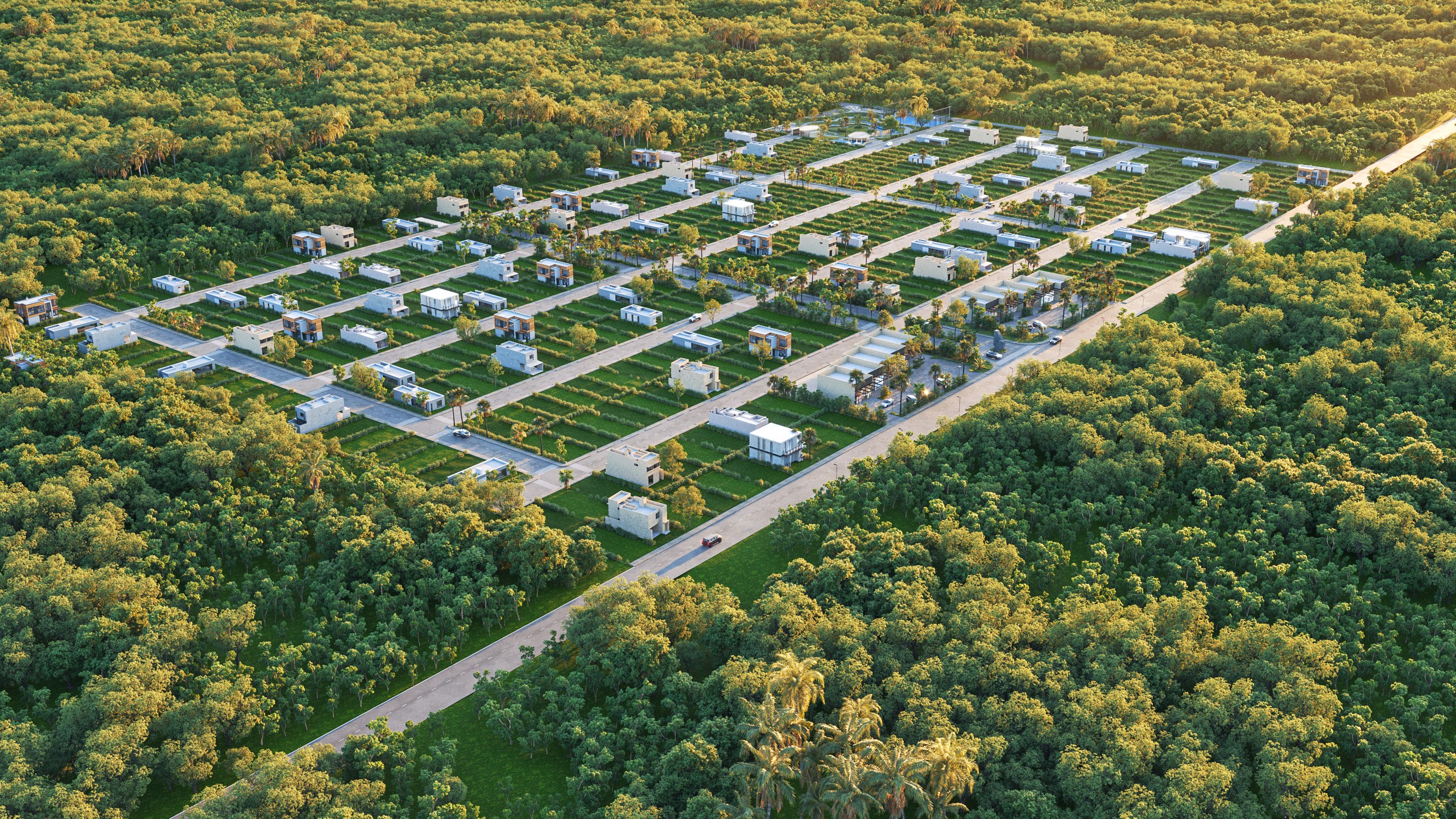 Developer's rendered aerial view of the finished Trébola Tulum master plan, not a photograph of the site as it stands today