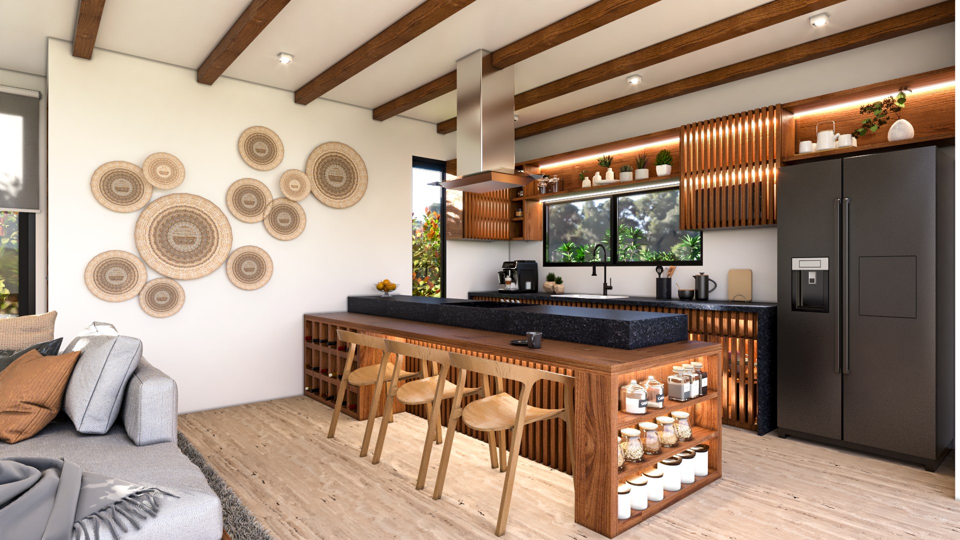 Interior kitchen render of a Baikal Tulum & Golf villa