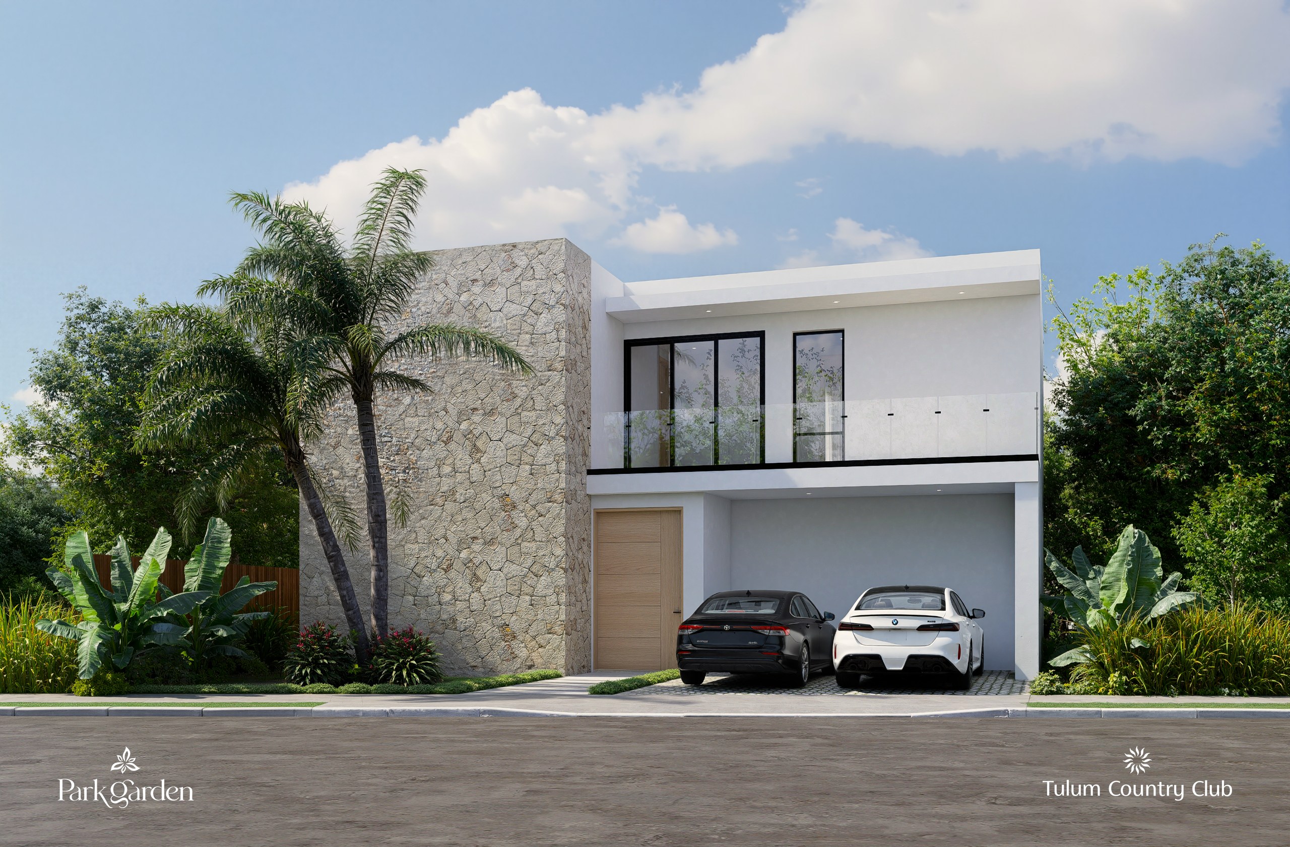 Aerial render of Park Garden, model Gardenia, Tulum Country Club