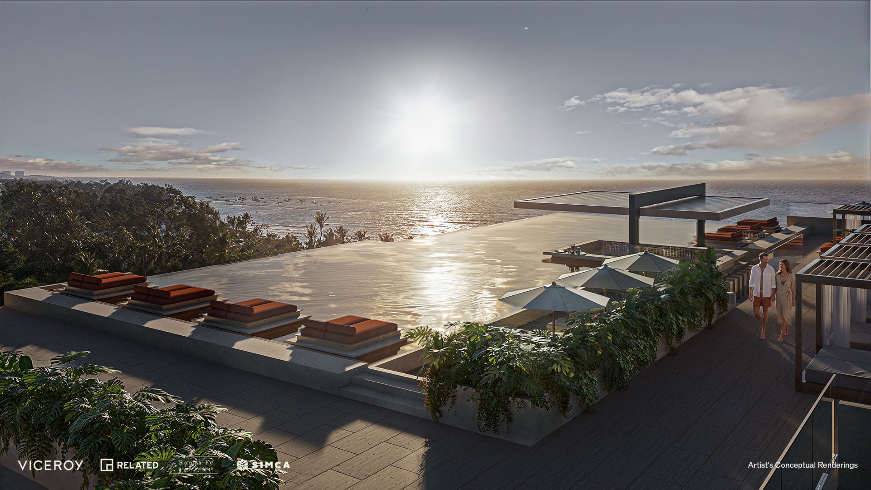 Viceroy Residences Playa del Carmen, aerial of the coastline and rooftop pools