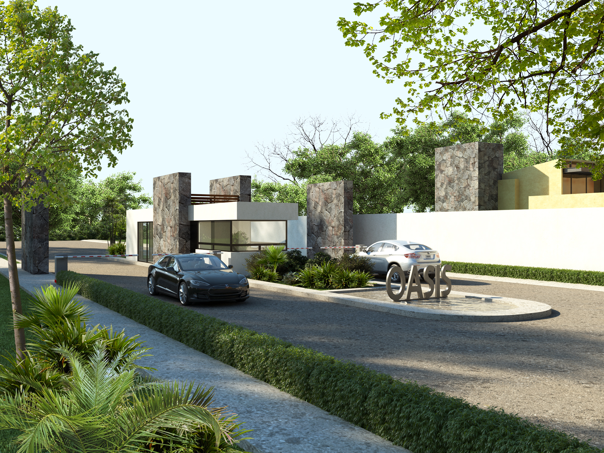 Developer rendering of the planned Oasis gated entrance with security booth