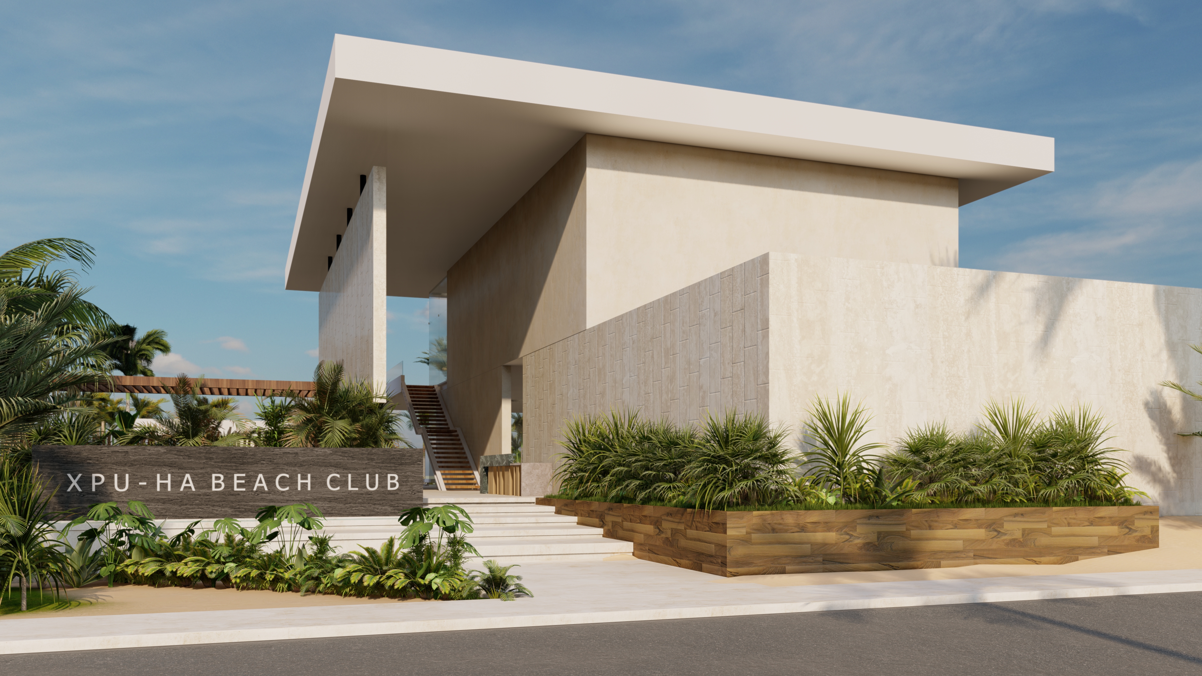 Developer rendering of the Xpu-Ha beach club entrance signage