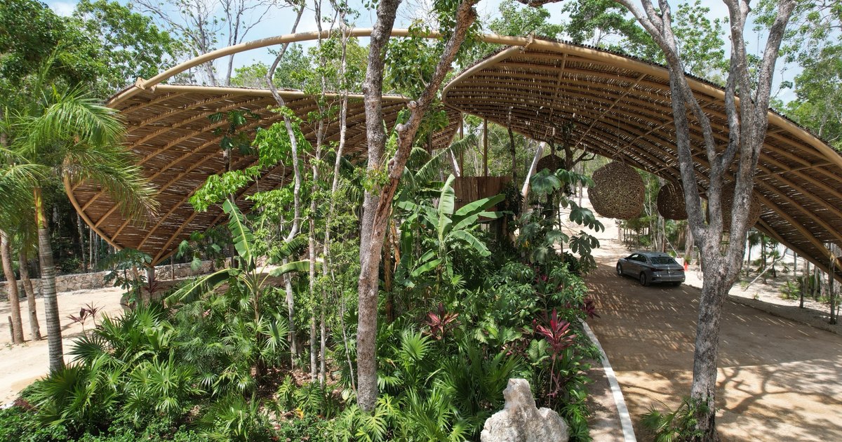 Bamboo entrance pavilion at the Axkaba subdivision, Tulum