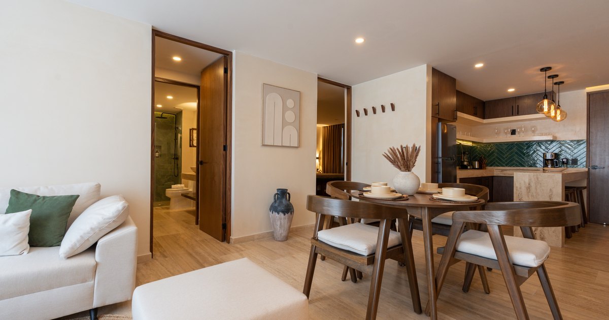 Finished living area in MAIA's sales showroom, Playa del Carmen
