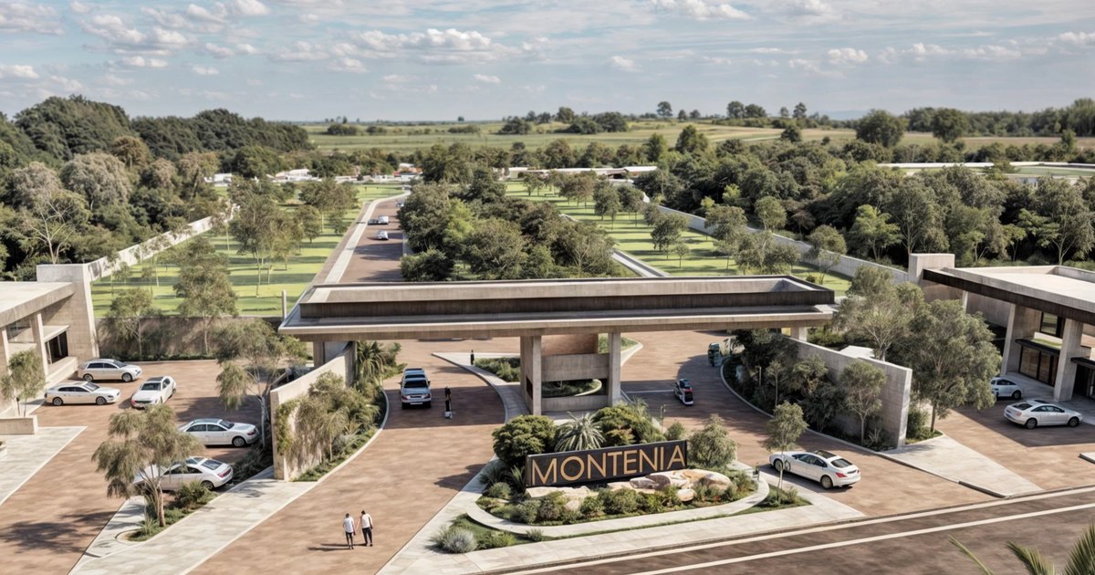 Rendering of the entrance to Costa Montenia, an inland residential lot subdivision in Playa del Carmen